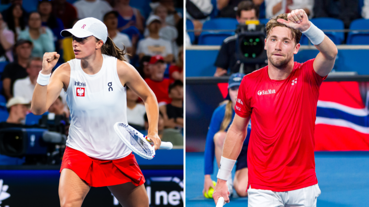 Split image of Iga Swiatek (L) and Casper Ruud (R)