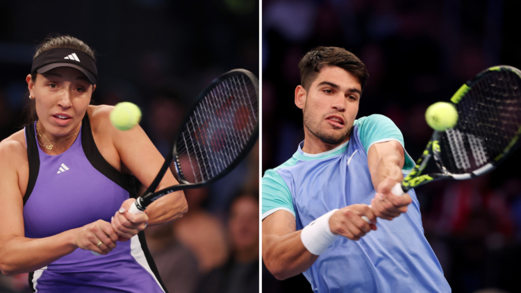 Split image with Carlos Alcaraz (R) and Jessica Pegula (L)