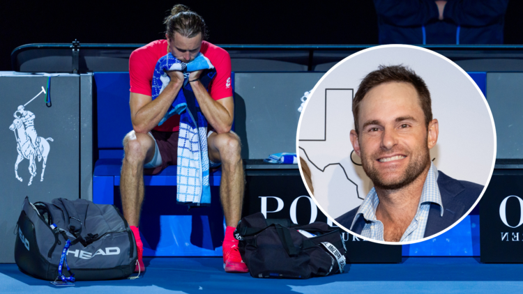 Alexander Zverev after losing the Australian Open final, with an inset of Andy Roddick
