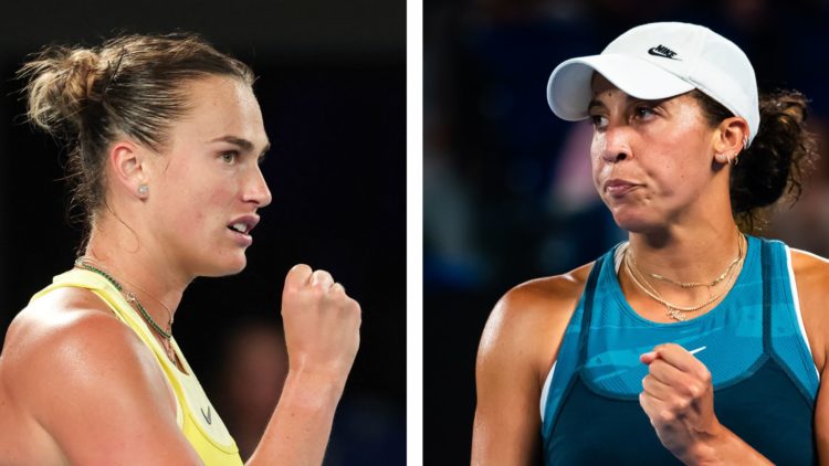 Aryna Sabalenka (left) celebrates a point against Paula Badosa at the 2025 Australian Open. Madison Keys (right) celebrates against Iga Swiatek at ...