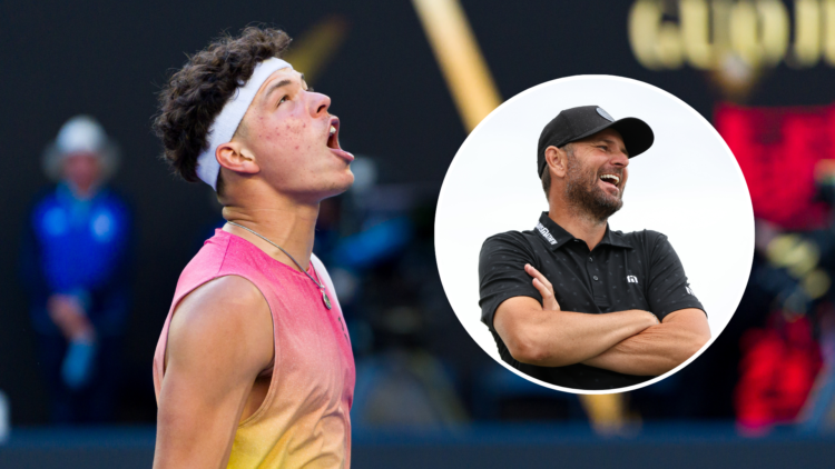 Ben Shelton (Australian Open 2025) with an inset of Mardy Fish