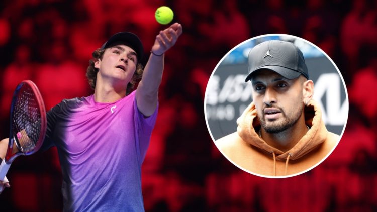 Joao Fonseca with an inset of Nick Kyrgios