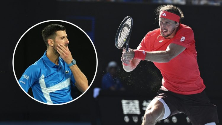 Alexander Zverev. Inset, Novak Djokovic.