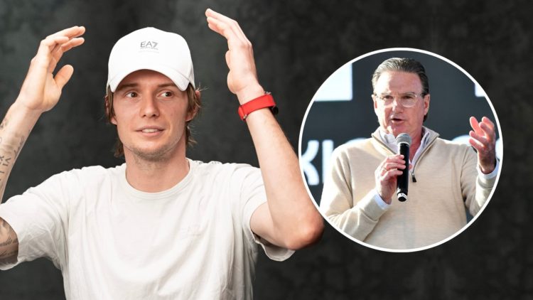 Alexander Bublik (talking) with an inset of Jimmy Connors (talking)