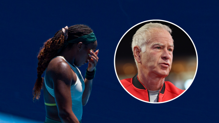 Coco Gauff from her Australian Open match today with an inset of John McEnroe