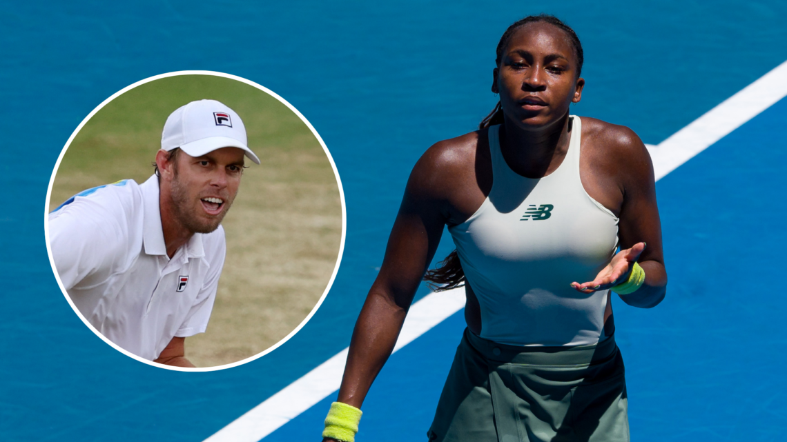 Coco Gauff, with an inset of Sam Querrey