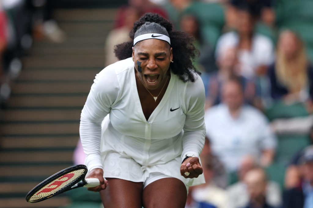 Serena Williams celebrates at Wimbledon 2022