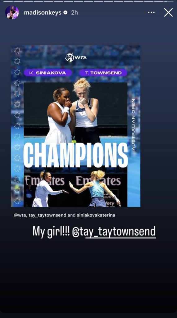 Madison Keys reacts to Taylor Townsend's Australian Open win