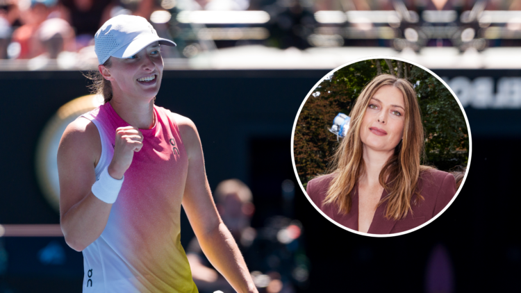 Iga Swiatek from her Australian Open match today with an inset of Maria Sharapova