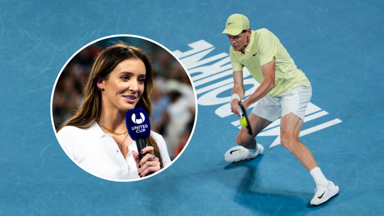 Jannik Sinner (Australian Open 2025) with an inset of Laura Robson