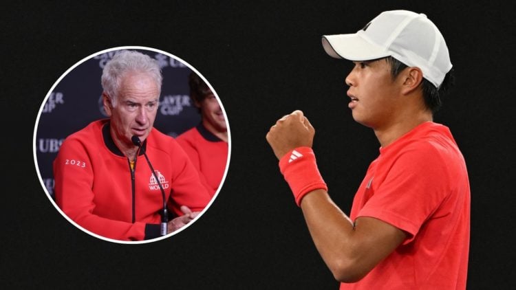 USA's Learner Tien reacts after a point against Russia's Daniil Medvedev. Inset, John McEnroe.