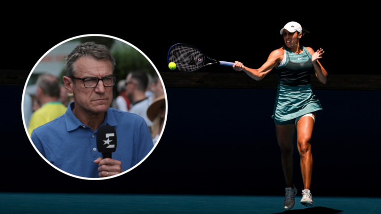 Madison Keys (Australian Open 2025) with an inset of Mats Wilander (talking)