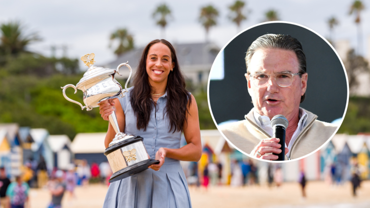 Madison Keys with the Australian Open title, with an inset of Jimmy Connors