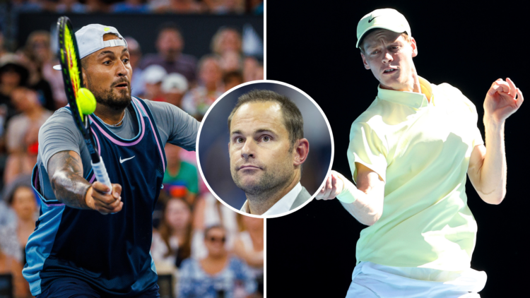 Nick Kyrgios and Jannik Sinner, with Andy Roddick as an inset