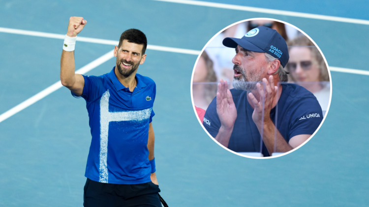 Novak Djokovic at the 2025 Australian Open, with an inset of Goran Ivanisevic