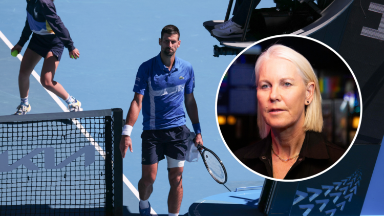 Novak Djokovic with an inset of Rennae Stubbs