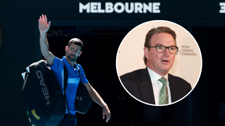 Novak Djokovic with inset of Jimmy Connors