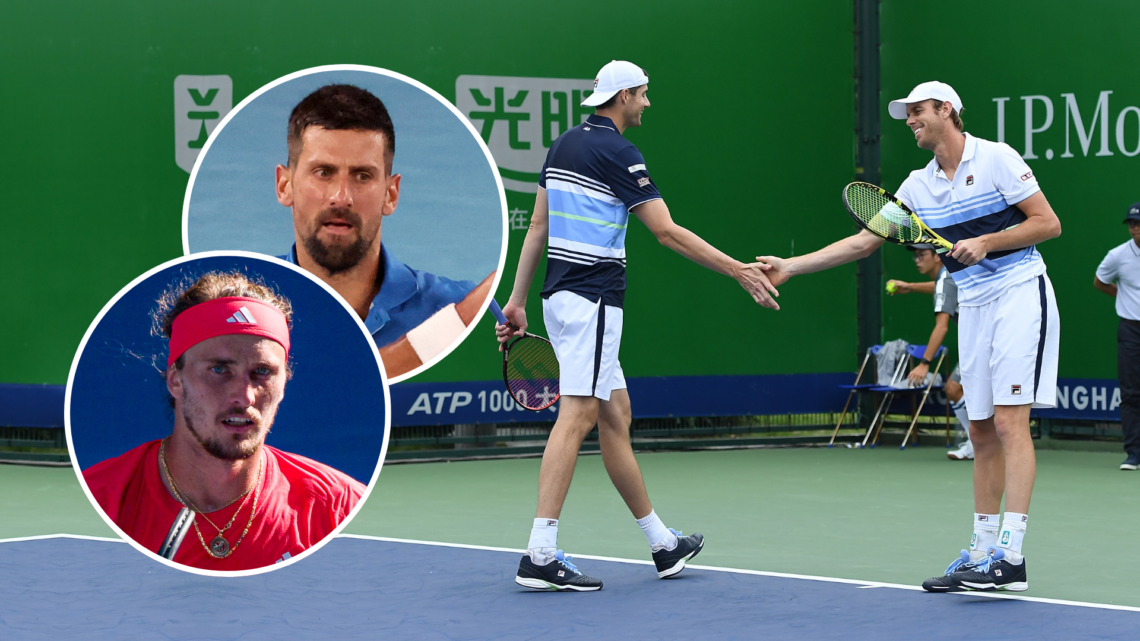 Sam Querrey John Isner together, with Novak Djokovic and Alexander Zverev as insets