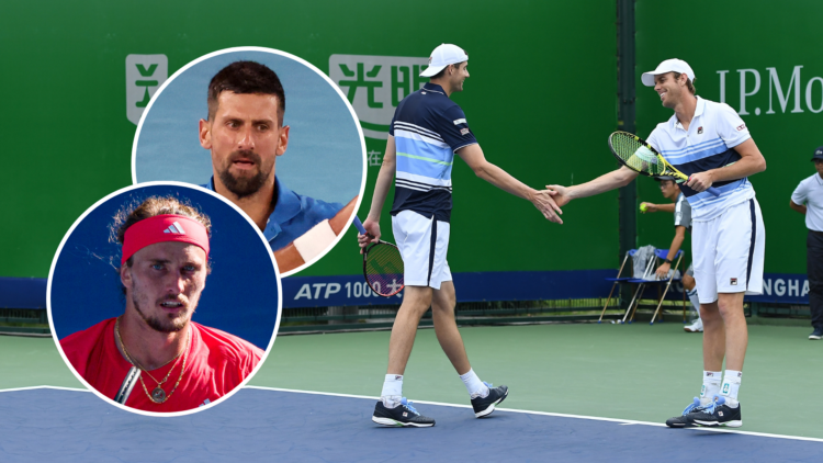 Sam Querrey John Isner together, with Novak Djokovic and Alexander Zverev as insets