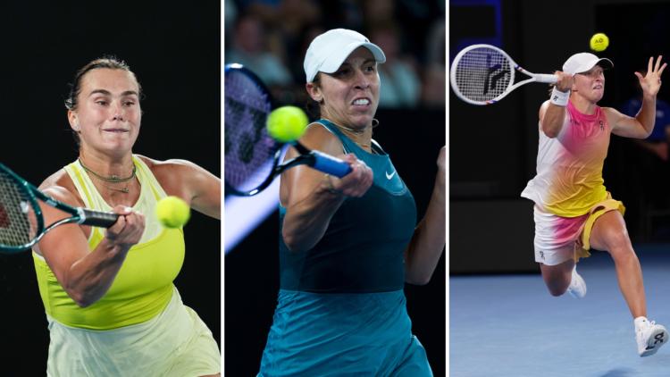 Split image of Aryna Sabalenka (L), Madison Keys (M) and Iga Swiatek (R)