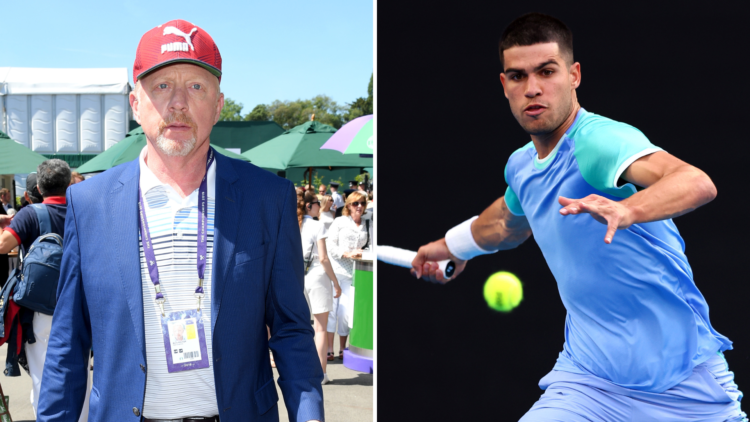 Split image of Boris Becker and Carlos Alcaraz