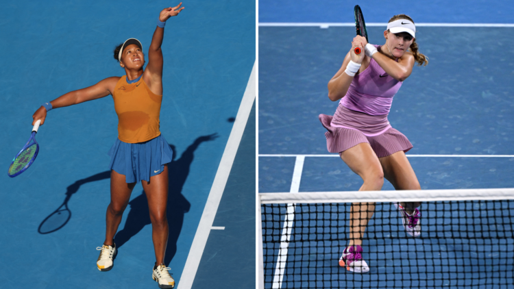 Split image of Naomi Osaka and Mirra Andreeva