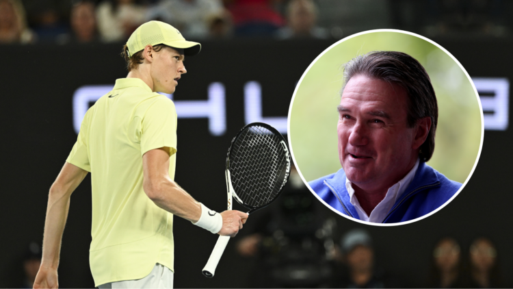 Image of Jannik Sinner (Australian Open) with an inset of Jimmy Connors