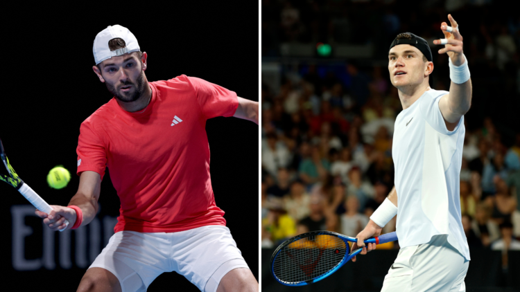 Split image of Jacob Fearnley and Jack Draper at the 2025 Australian Open