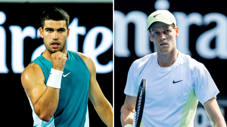Split image of Jannik Sinner and Carlos Alcaraz