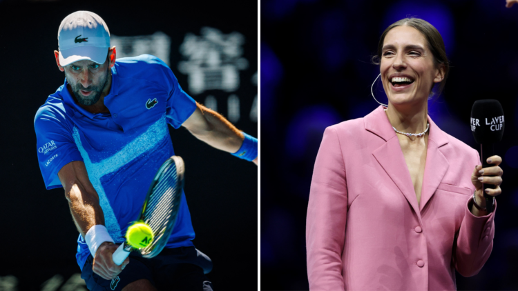split image with Novak Djokovic competing at the Australian Open and Andrea Petkovic
