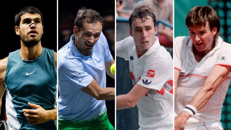 Split image of Carlos Alcaraz and Daniil Medvedev and Ivan Lendl and Jimmy Connors