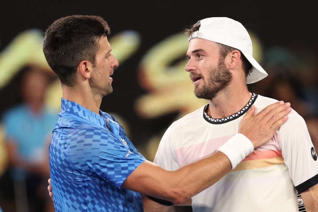 Novak Djokovic and Tommy Paul at the Australian Open in 2023.