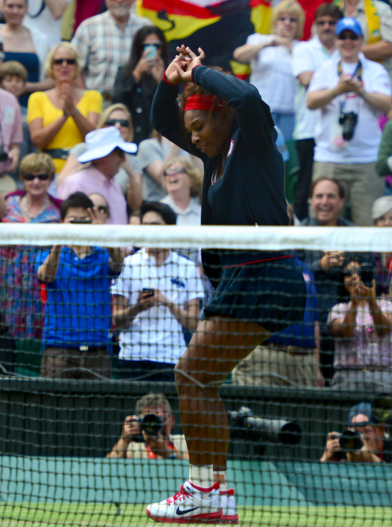 US Serena Williams dances as she celebra