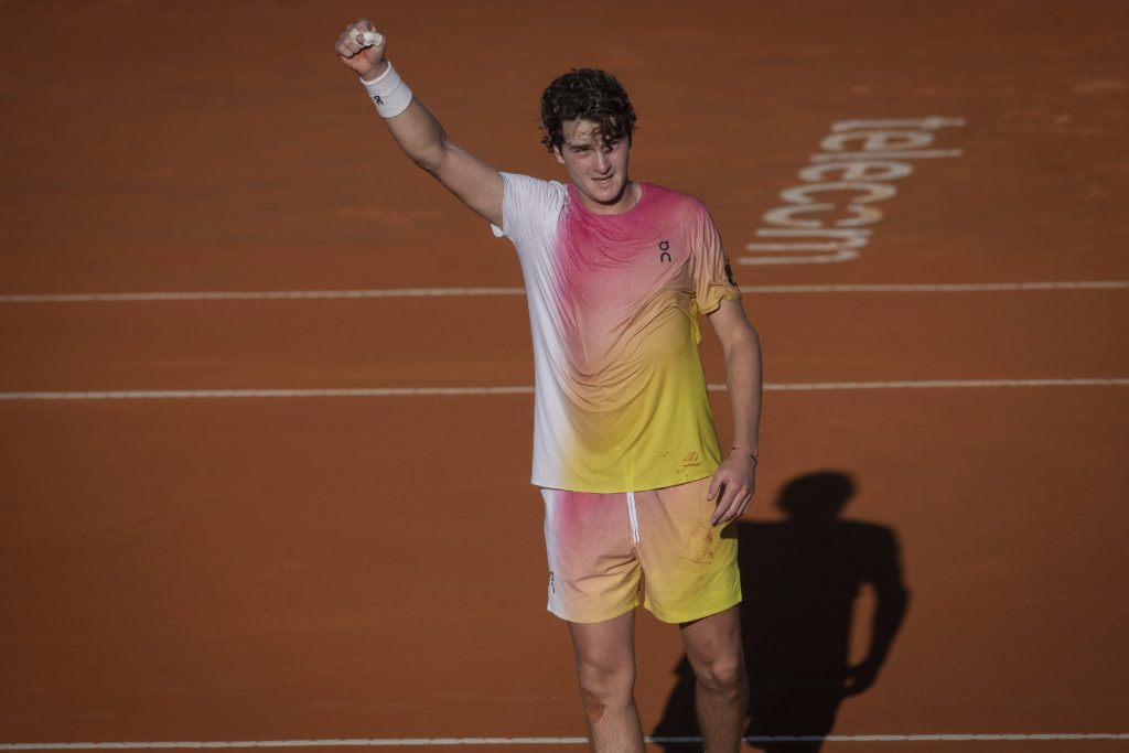 Joao Fonseca of Brazil celebrates after winning against