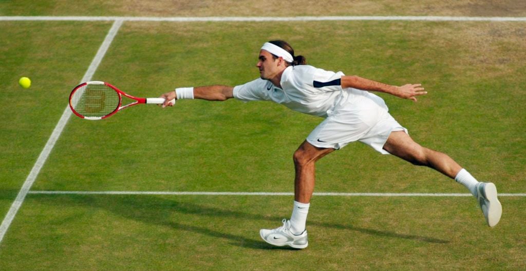 Roger Federer in action at Wimbledon in 2004