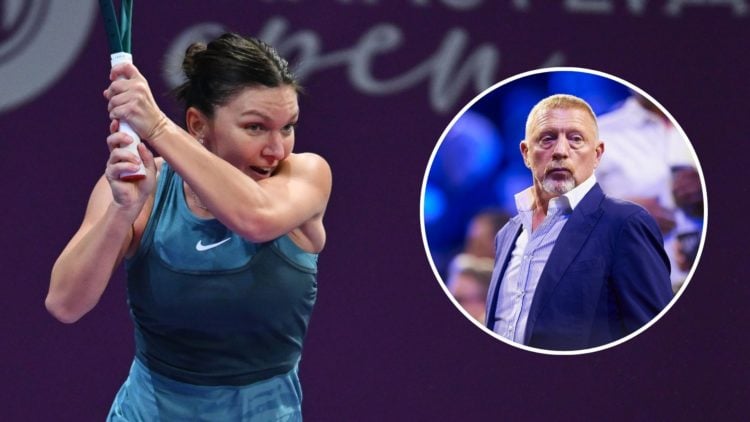 Simona Halep. Inset, Boris Becker.