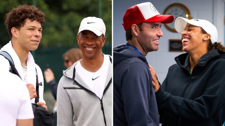 Split image of Ben and Bryan Shilton, and Bjorn Fratangelo with Madison Keys.