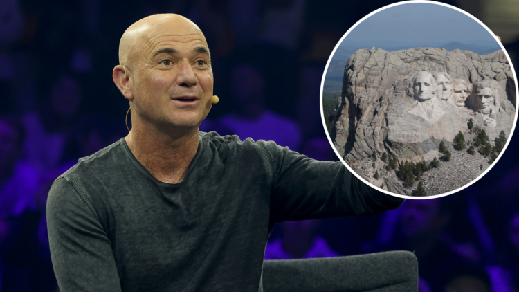 Main: Andre Agassi at ISPO Munich 2024 and Inset: Mount Rushmore