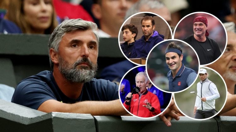 Main: Goran Ivanisevic with insets of Pete Sampras, Andre Agassi, John McEnroe, Rafael Nadal and Roger Federer