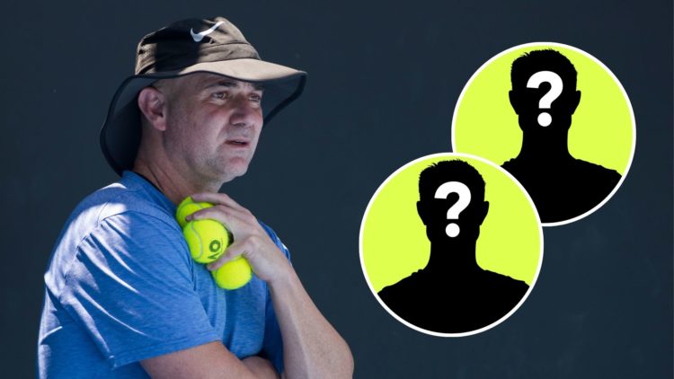 Former player turned coach Andre Agassi watches Novak Djokovic practice in the heat on day three of the 2018 Australian Open at Melbourne Park. Ins...