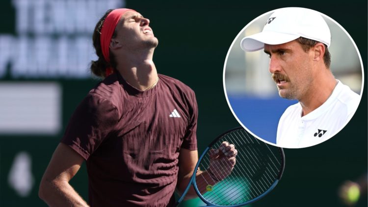Alexander Zverev of Germany reacts against Tallon Griekspoor of the Netherlands during the second round of the BNP Paribas Open at Indian Wells Ten...