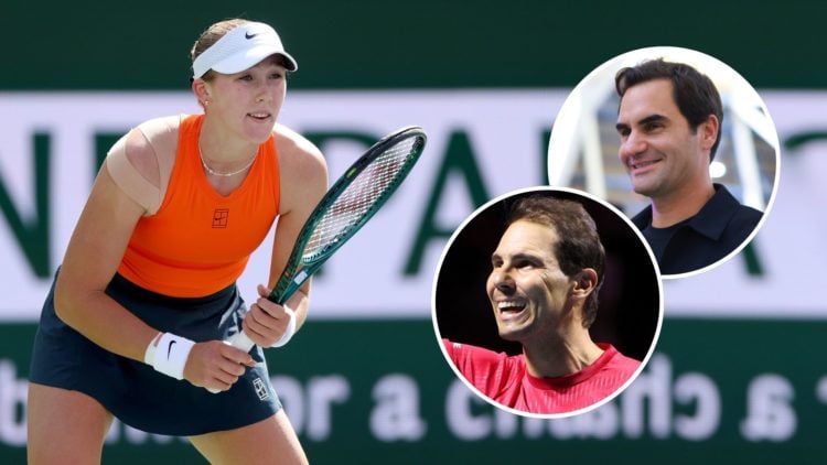Mirra Andreeva plays Elina Svitolina of Ukraine during the quarterfinals of the BNP Paribas Open at Indian Wells Tennis Garden on March 13, 2025 in...