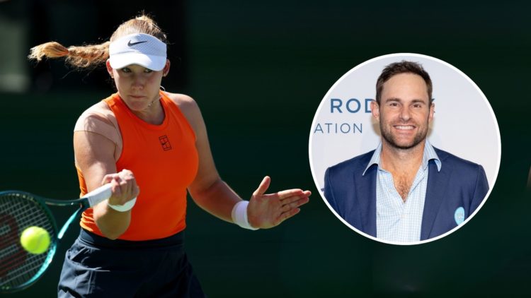 Mirra Andreeva plays a forehand against Aryna Sabalenka during the Women's Singles Final of the BNP Paribas Open at Indian Wells Tennis Garden. Ins...
