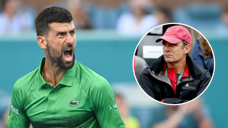 Novak Djokovic wins his men's singles quarterfinal match at the Miami Open. Inset, Paul Annacone.