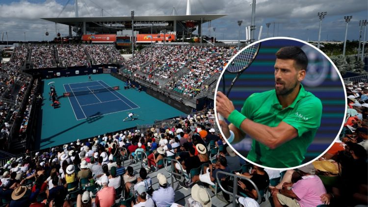 Jannik Sinner of Italy returns a shot against Christopher O'Connell of Australia during their match on day 11 of the Miami Open at Hard Rock Stadiu...