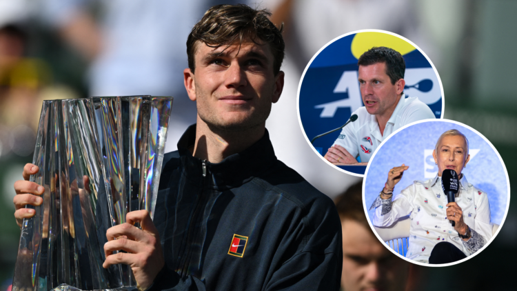 Britain's Jack Draper poses with the trophy after defeating Denmark's Holger Rune during the men's singles final tennis match at the BNP Paribas Op...