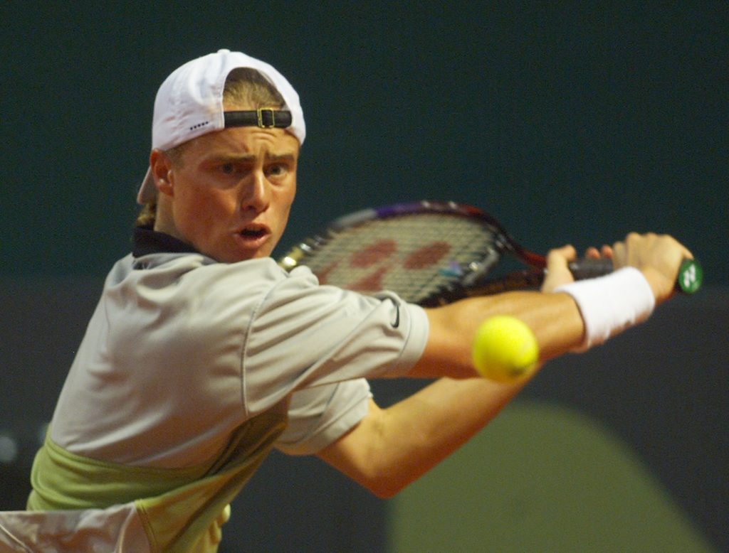 Lleyton Hewitt in action at the Davis Cup.