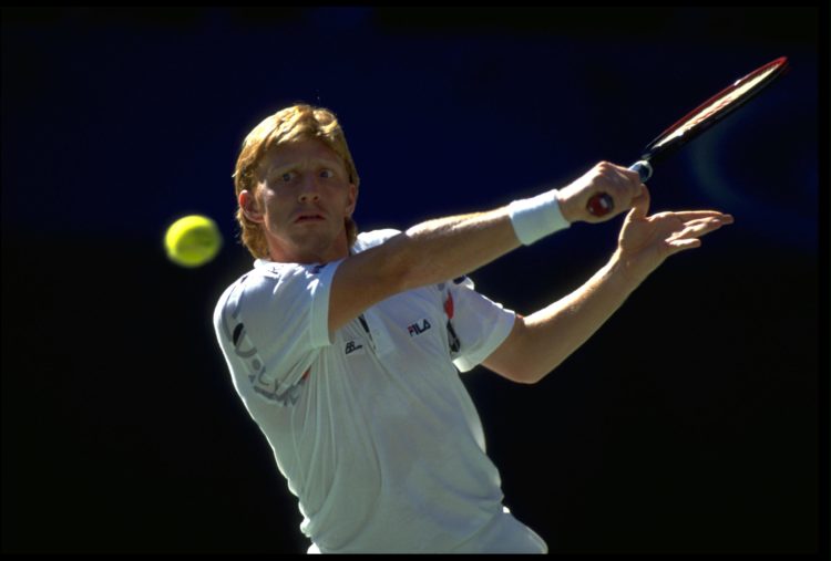 JAN 1991:  BORIS BECKER OF WEST GERMANY PLAYS A BACKHAND SHOT DURING A MATCH AT THE 1991 AUSTRALIAN OPEN PLAYED IN MELBOURNE.