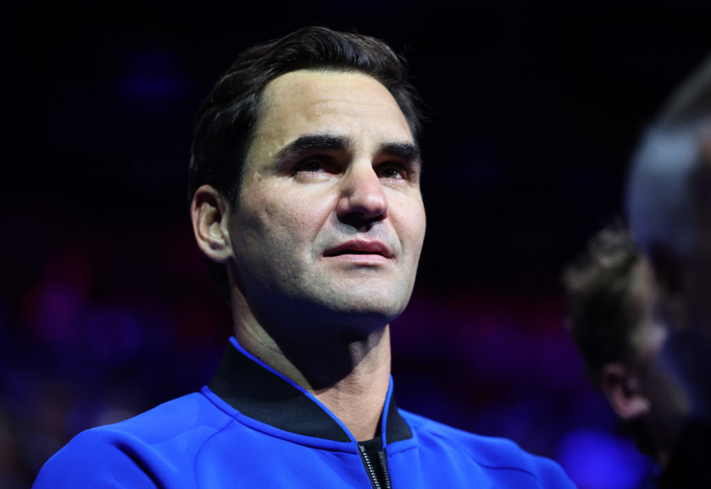 Roger Federer looks on as he retires from tennis at the 2022 Laver Cup