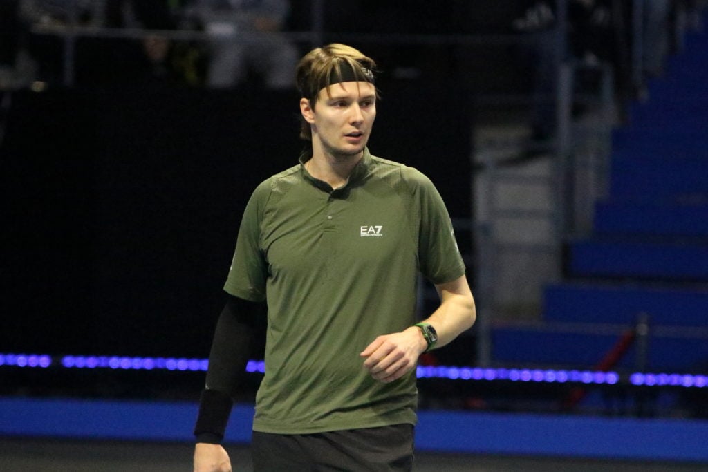 Alexander Bublik of Kazakhstan plays against Karen Khachanov